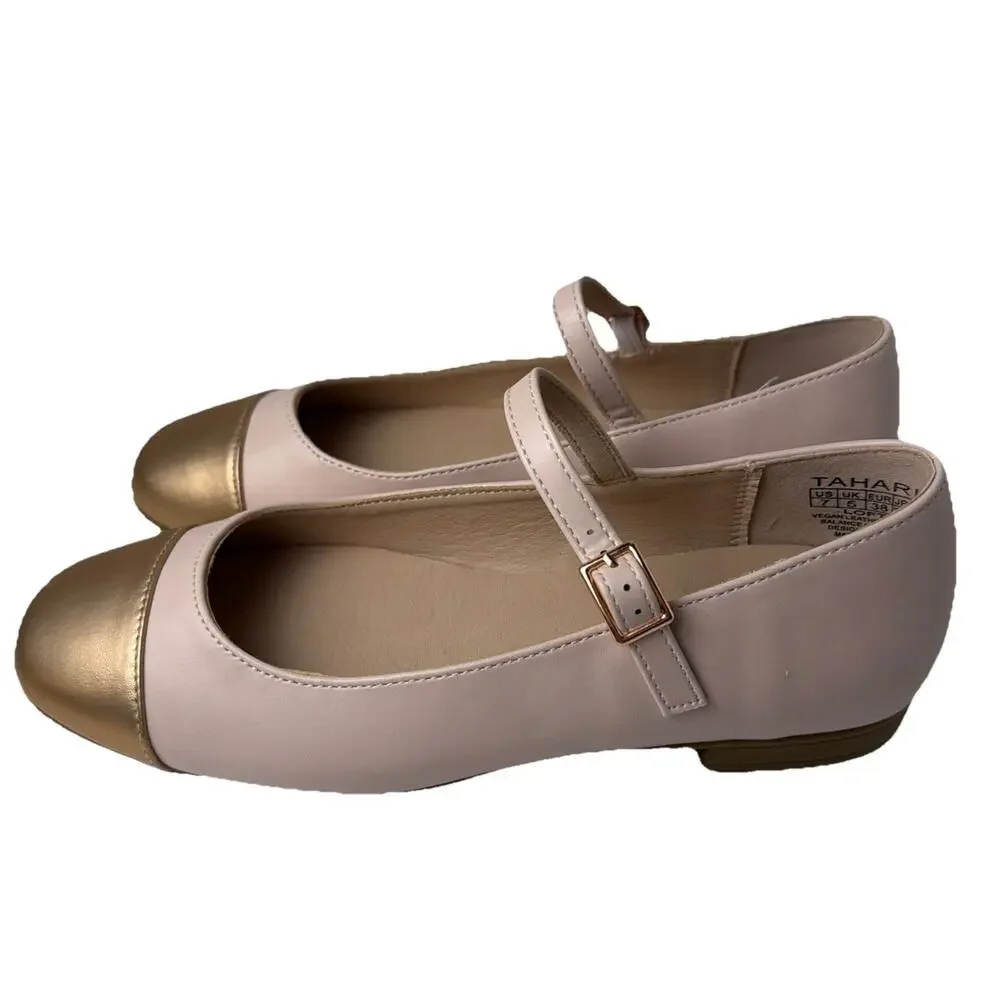 Tahari Womens Blush Rose Gold Faux Leather Loft Mary Jane Ballet Flats Sz 7